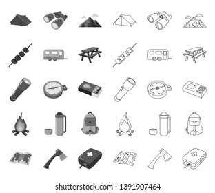 Rest in the camping mono,outline icons in set collection for design. Camping and equipment vector symbol stock web illustration.