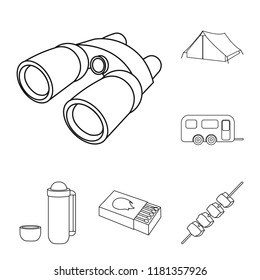 Rest in the camping outline icons in set collection for design. Camping and equipment vector symbol stock web illustration.