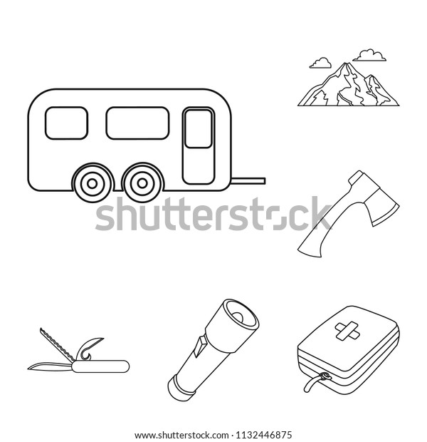 Rest\
in the camping outline icons in set collection for design. Camping\
and equipment vector symbol stock web\
illustration.