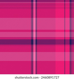 Rest check background fabric, package seamless textile texture. Long plaid pattern tartan vector in pink and bright colors.