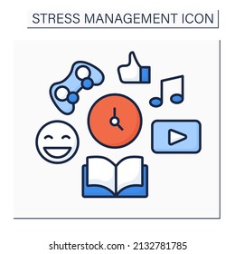 Rest color icon. Positive emotions from reading and playing games. Leisure time. Stress management concept. Isolated vector illustration