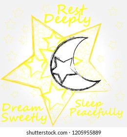 Rest Deeply.Dream Sweetly.Sleep Peacefully.Good Night and Sweet Dreams.Night scene with moon and stars.Nature.