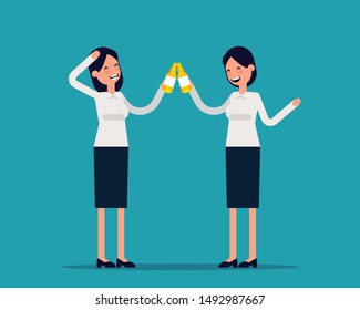 Rest and drink a beer. Vector illustration office worker concept,  Happy cartoon flat style design.