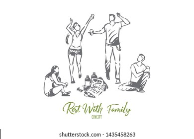 Rest with friends concept sketch. Isolated vector illustration