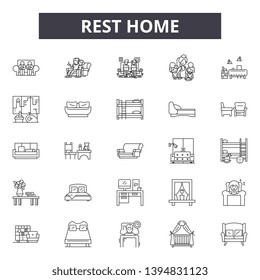 Rest home line icon signs. Linear vector outline illustration set concept.