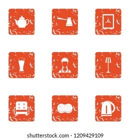Rest of the house icons set. Grunge set of 9 rest of the house vector icons for web isolated on white background