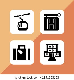 rest icon. 4 rest set with holiday suitcase, motel, hotel and cabin vector icons for web and mobile app