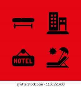 rest icon. 4 rest set with sunbed, bench and hotel vector icons for web and mobile app