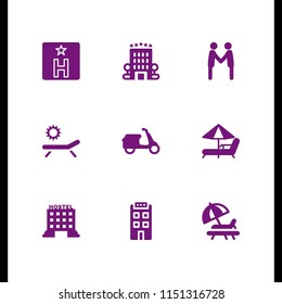 rest icon. 9 rest set with hostel, scooter, men couple and hammock vector icons for web and mobile app