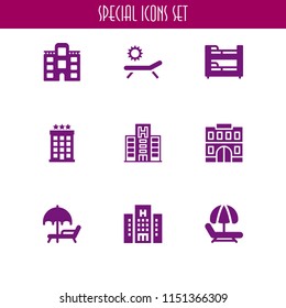 rest icon. 9 rest set with hotel, sunbed, hammock and hostel vector icons for web and mobile app