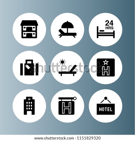 rest icon. 9 rest set with hotel, sunbathing, hammock and holiday suitcase vector icons for web and mobile app