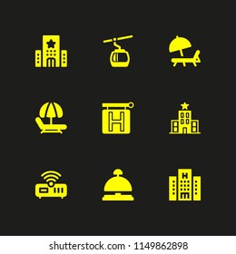 rest icon. 9 rest set with router, sunbed, cabin and hotel vector icons for web and mobile app