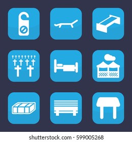 rest icon. Set of 9 filled rest icons such as garden bench, table, do not disturb, bed, pergola, sunbed, cemetery