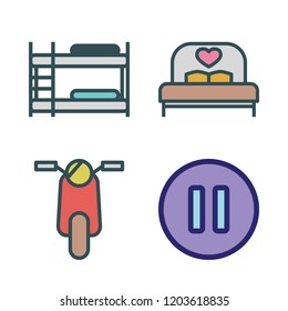 rest icon set. vector set about scooter, bed, bunk and pause icons set.