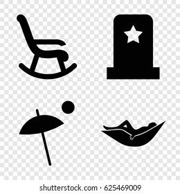 Rest icons set. set of 4 rest filled icons such as woman in hammock, umbrella, headstone