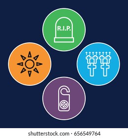Rest icons set. set of 4 rest outline icons such as do not disturb, sunbed, headstone