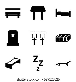 Rest icons set. set of 9 rest filled icons such as garden bench, table, bed, sunbed, headstone, cemetery, bench