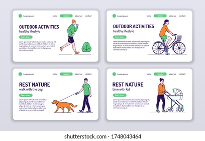Rest nature web banners set. Isolated cartoon character on a white background. Concept for web page, presentation, smm, ad, site. Vector illustration. UX UI GUI design.