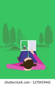 Rest at nature. Woman resting lying on the lawn in the park
