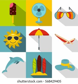 Rest on sea icons set. Flat illustration of 9 rest on sea vector icons for web