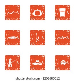 Rest on the shore icons set. Grunge set of 9 rest on the shore vector icons for web isolated on white background
