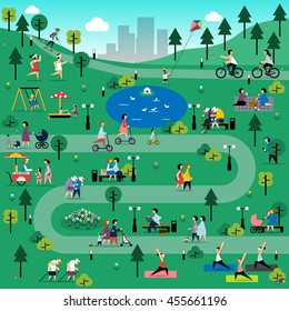 Rest in the park info graphic elements . Vector flat illustration