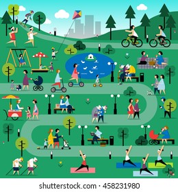 Rest in the park infographic elements . Vector flat illustration
