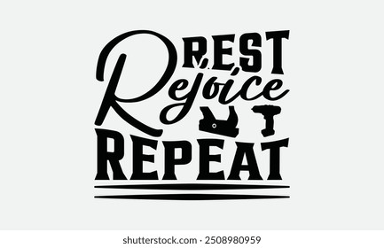 Rest Rejoice Repeat - Labor Day with custom T-shirt designs featuring vibrant illustrations, cartoon clipart, and detailed line art. Perfect for apparel, prints, and more. Instant download available.