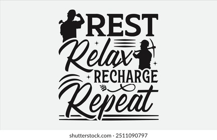 Rest Relax Recharge Repeat - Labor Day with custom T-shirt designs featuring vibrant illustrations, clipart, and detailed line art. Perfect for apparel, prints, and more. Instant download available.
