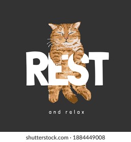 rest and relax slogan with sleeping cat illustration