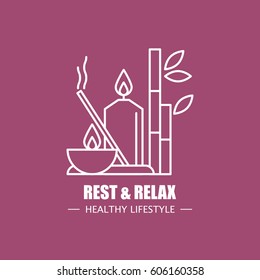 Rest and relax vector logo design template. Modern linear branding element for healthy lifestyle company. Spa elements illustration.