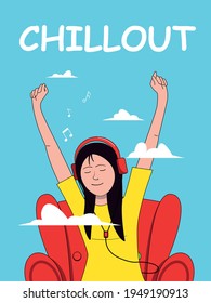 Rest and relaxation to music. The girl in the chair listens to her favorite music. Chillout.