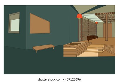 rest room Lounge concept interior with classic, Flat design, Vector illustration