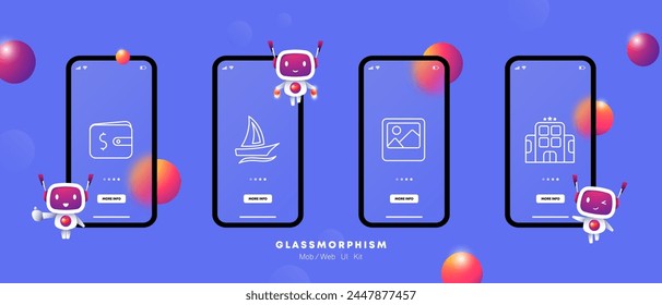 Rest set icon. Travel, vacation, wallet, money, photo card, yacht, three stars, landscape, hotel, plate, gradient. Tourism and wandering concept. Glassmorphism style.