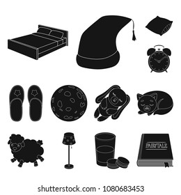 Rest and sleep black icons in set collection for design. Accessories and comfort vector symbol stock web illustration.