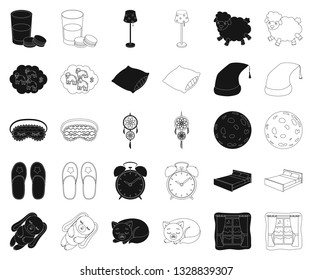 Rest and sleep black,outline icons in set collection for design. Accessories and comfort vector symbol stock web illustration.