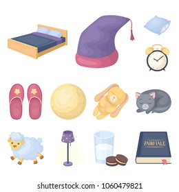 Rest and sleep cartoon icons in set collection for design. Accessories and comfort vector symbol stock web illustration.