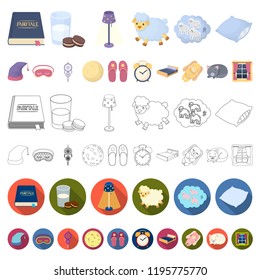 Rest and sleep cartoon icons in set collection for design. Accessories and comfort vector symbol stock web illustration.