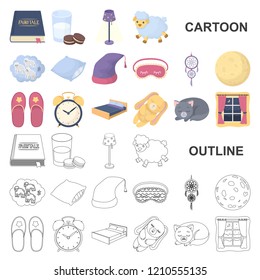 Rest and sleep cartoon icons in set collection for design. Accessories and comfort vector symbol stock web illustration.