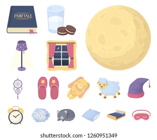 Rest and sleep cartoon icons in set collection for design. Accessories and comfort vector symbol stock web illustration.