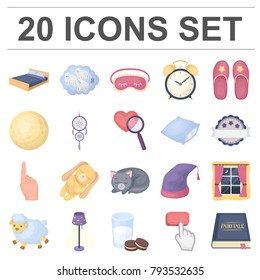 Rest and sleep cartoon icons in set collection for design. Accessories and comfort vector symbol stock web illustration.