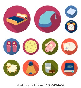 Rest and sleep flat icons in set collection for design. Accessories and comfort vector symbol stock web illustration.