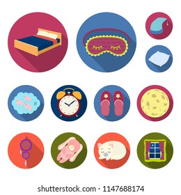 Rest and sleep flat icons in set collection for design. Accessories and comfort vector symbol stock web illustration.