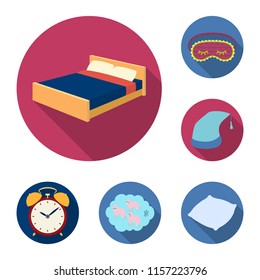 Rest and sleep flat icons in set collection for design. Accessories and comfort vector symbol stock web illustration.