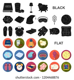 Rest and sleep flat icons in set collection for design. Accessories and comfort vector symbol stock web illustration.