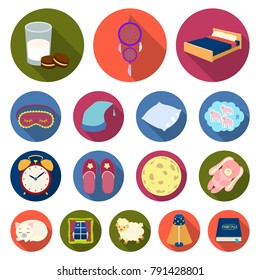 Rest and sleep flat icons in set collection for design. Accessories and comfort vector symbol stock web illustration.