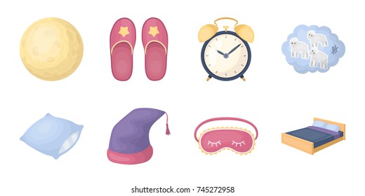 Rest and sleep icons in set collection for design. Accessories and comfort vector symbol stock web illustration.