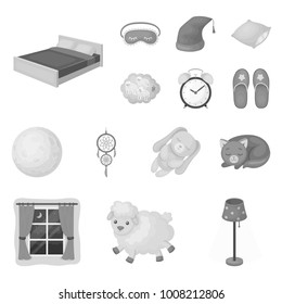 Rest and sleep monochrome icons in set collection for design. Accessories and comfort vector symbol stock web illustration.