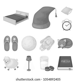 Rest and sleep monochrome icons in set collection for design. Accessories and comfort vector symbol stock web illustration.