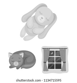 Rest and sleep monochrome icons in set collection for design. Accessories and comfort vector symbol stock web illustration.